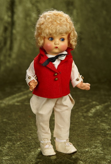 10" German bisque character "Just Me" by Marseille, original costume and wig. $600/800