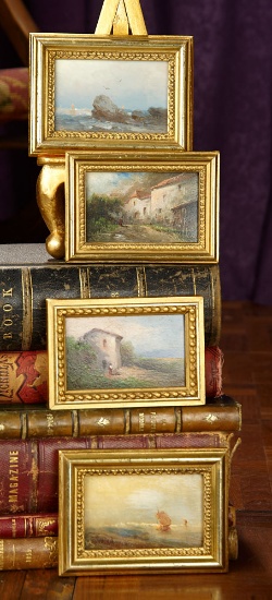 Quartet of Four Mid-1800s Miniature Paintings by Viennese Carl Haunold 1100/1500