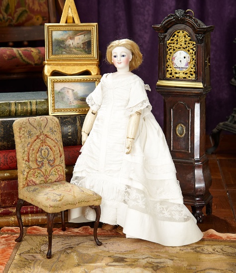 Beautiful French Bisque Poupee with Portrait Face and Wooden Articulated Body 5500/7500