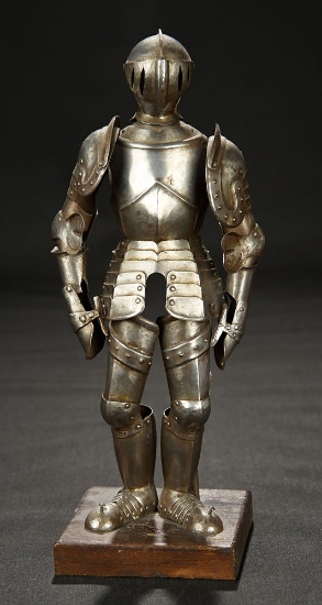 Early Cast Metal Suit of Armor on Wooden Base 600/900
