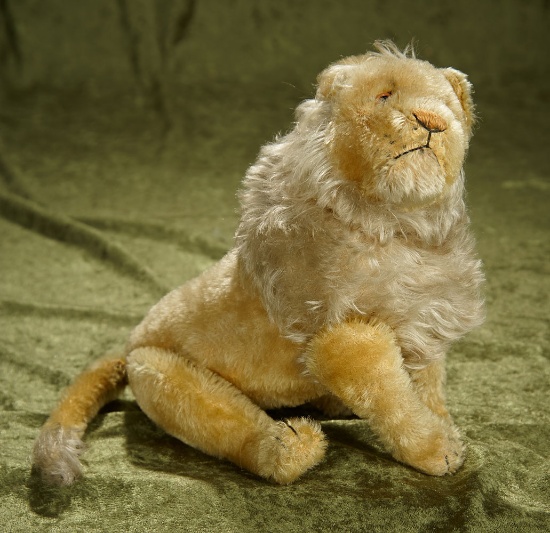 11" German vintage mohair lion by Steiff, rare jointed limbs. $300/400