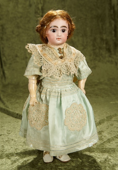 15" Rare Sonneberg bisque closed mouth doll by William Dehler, original dress. $1100/1300