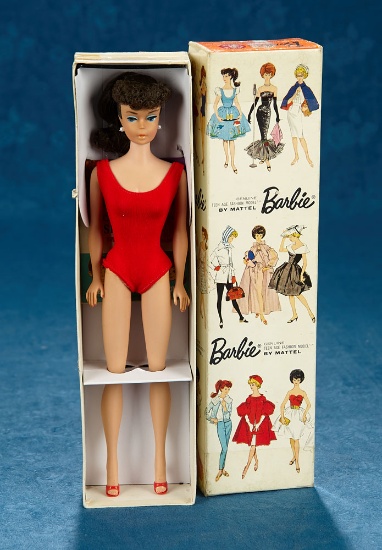 Vintage 1964 Brunette Bubble Cut Barbie doll Mattel Velvet and Fur