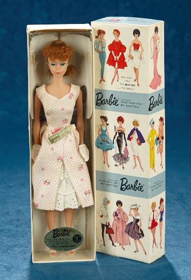 Titian Ponytail Barbie as "Garden Party Dressed Doll" in Original Labeled Box, 1962  $400/500