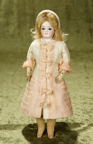 12" Petite French bisque poupee with cobalt blue eyes. $900/1200