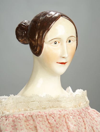 Early Porcelain Brown-Haired Lady Doll with Extended Chignon 2200/2800