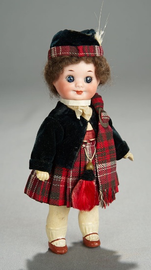 All-Original German Bisque Googly 323, by Marseille in Scottish Costume 400/500