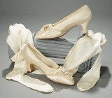 Late 19th Century Lady's Ivory Satin Shoes and Silk Stockings 200/300