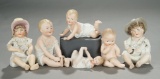 Six German All-Bisque Piano Babies in Petite Size 400/500