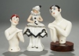 Two German Porcelain Half Dolls as Pierrot, Along with Pierrot Trinket Jar 400/500