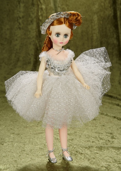 17" Red-haired Elise Ballerina in Silver tulle and Sequin Costume, #1640, MIB, c. 1980