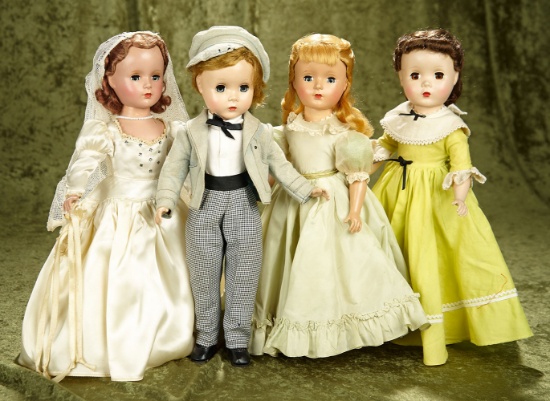 14" Group of vintage hard plastic dolls by Madame Alexander Little Men and Women.