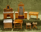 Lot, German wooden dollhouse furnishings by Schneegas including marble top pieces. $600/700
