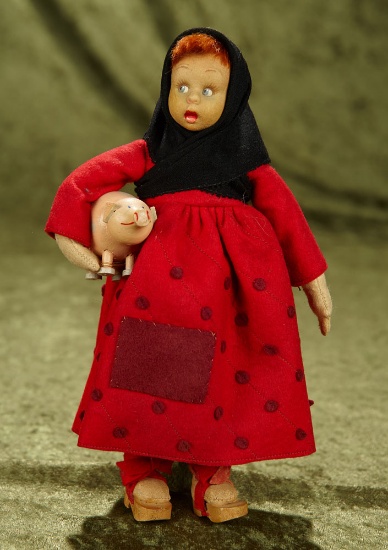 8" Italian felt red-haired Girl with Piglet by Lenci. $500/700