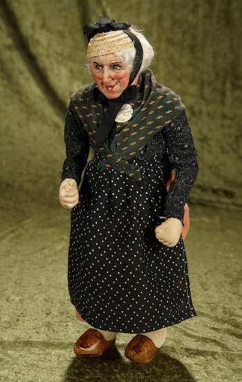 16" French cloth stockinette village lady in original costume, rare candy container body. $500/700