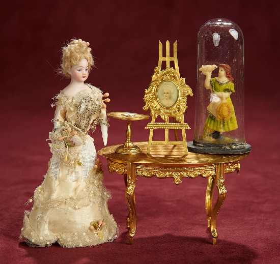 German Bisque Dollhouse Lady with Rare Ormolu Accessories 800/1000