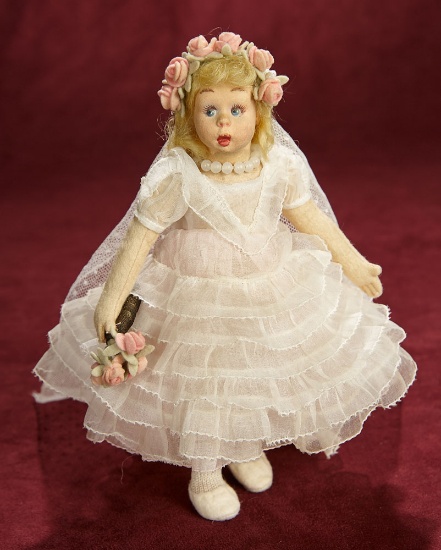 Italian Felt Miniature Doll by Lenci in Communion Dress 300/500