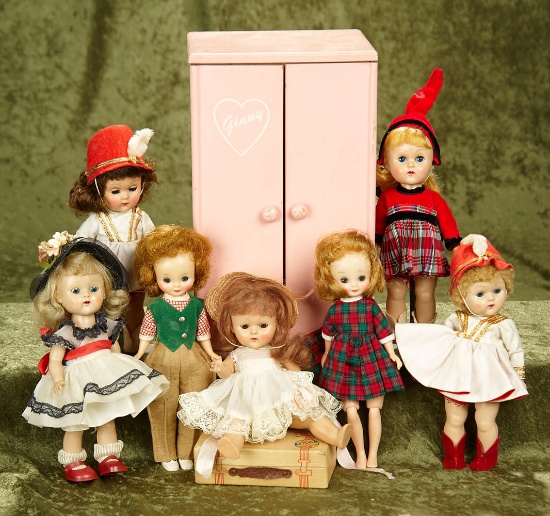 7"-10" Lot of vintage Ginny dolls, Ginny Wardrobe and Betsy McCall dolls.
