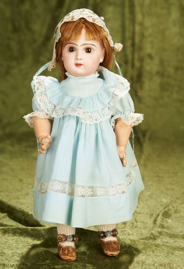 12" French bisque closed mouth bebe by Emile Jumeau with beautiful brown eyes. $2600/2900