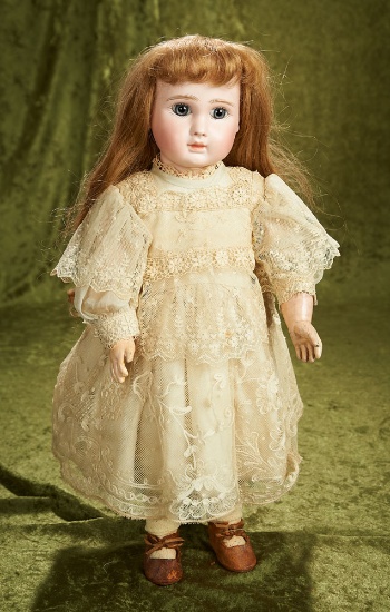 18" French bisque bebe by Jules Steiner with lovely lace dress  $2800/3200