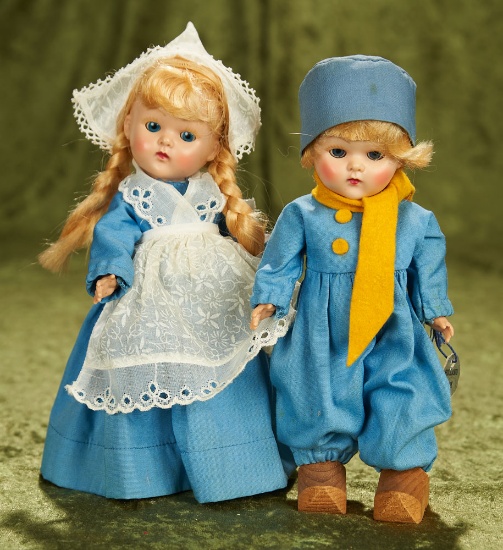 8" Pair, Painted lash Ginny dolls as Holland Boy and Girl from Twin Series. $500/600