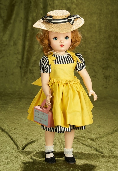 18" "Binnie Walker" in original tagged vibrant costume with bonnet, 1950s