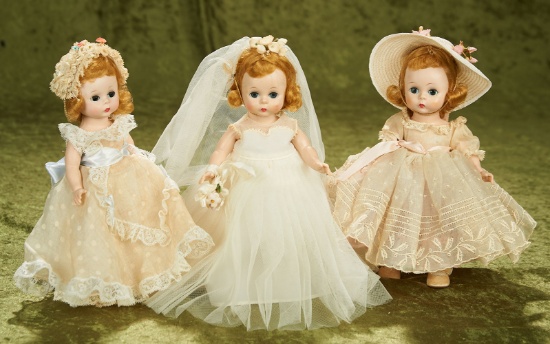 Three 8" Wendy-Kins in long gowns including Bride