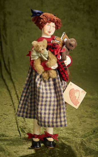 14" Cloth doll "Becky, the Teddy Bear Collector" by Marla Florio, 1993. $400/500