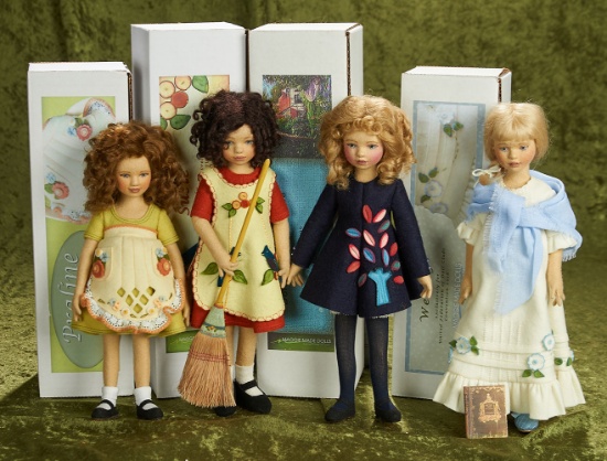 Four 11" American felt dolls, Wendy, Susie, Praline, Dolly's Dream House, Maggie Iacono. $900/1200