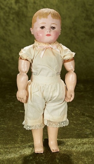 15.5" Cloth stockinette character doll with rarer brown eyes and paper label by Martha Chase.