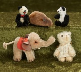 Five various miniature animals including Steiff and Schuco