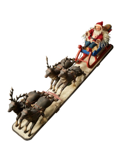 Extremely Rare American Wooden "Santa Claus, Sleigh and Reindeer" by Schoenhut 8000/11,000