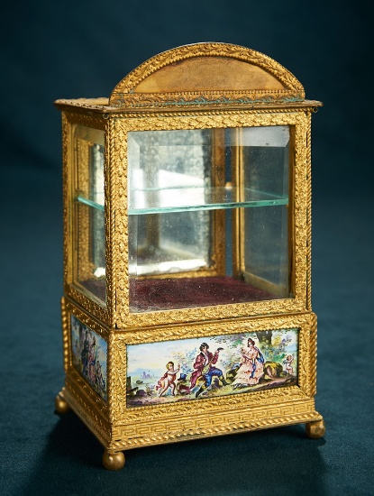 Viennese Gilded Metal Musical Cabinet with Enamel Court Scenes 800/1100