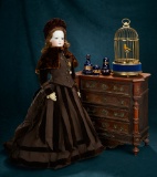 Elegant French Bisque Poupee with Cobalt Blue Eyes and Fine Antique Costume 3000/3800