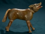 American Carved Wooden Glass-Eyed Wolf, Style I, by Schoenhut with Rare Cloth Tail 500/700