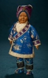 Chinese Carved Wooden Doll with Original Costume and Unique Assembly 1800/2300