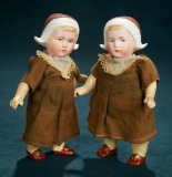 Pair, German Bisque Dolls with Sculpted Dutch Girl Caps by Goebel 500/700