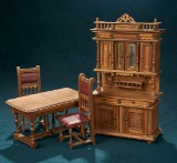 German Carved Wooden Banquet Table, Chairs and Cupboard in the Gothic Style 800/1000