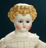 German Bisque Doll with Blonde Sculpted Hair and Glass Eyes 500/700