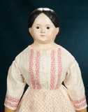 Early German Paper Mache Child Doll with Glass Eyes and Original Costume 400/500