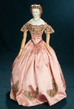 Beautiful German Bisque Lady Doll with Brown Sculpted Hair and Dresden Ornaments 500/700