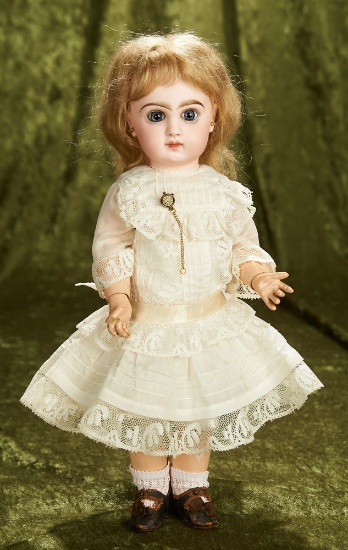 14" French bisque bebe by Emile Jumeau, original signed body, signed Jumeau shoes. $2800/3200