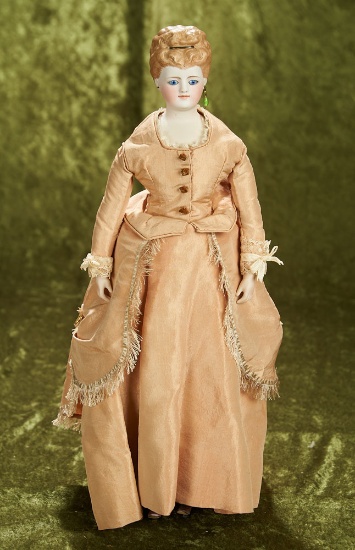17" German bisque lady doll with glass eyes, sculpted brown hair, original body by Simon and Halbig
