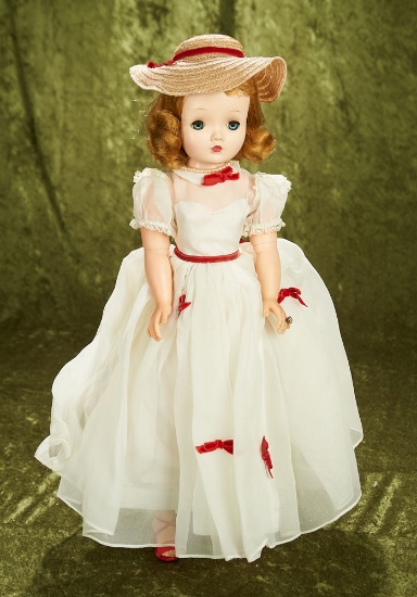 20" American fashion doll "Cissy" in white organdy dress with red velvet trim by Alexander