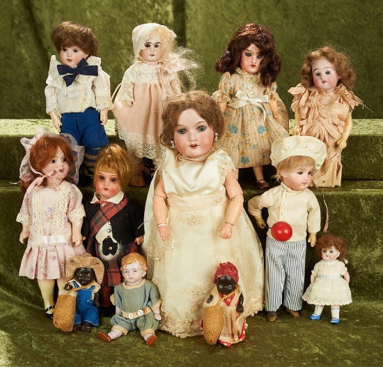4"-11" Large lot of German bisque miniature dolls.