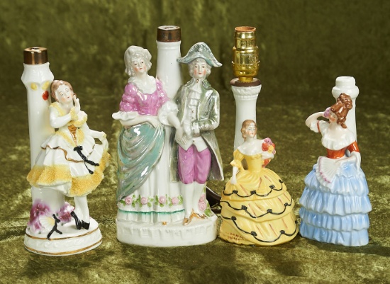 7"-8"  Four German porcelain lady dolls with original lamp attachments