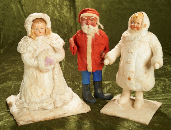 12" German paper mache St. Nicholas and two Snow Children friends