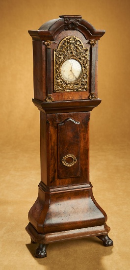 English-Cased Tall Clock with Fine Burled Wood and Cast Brass Ornamentation 600/800