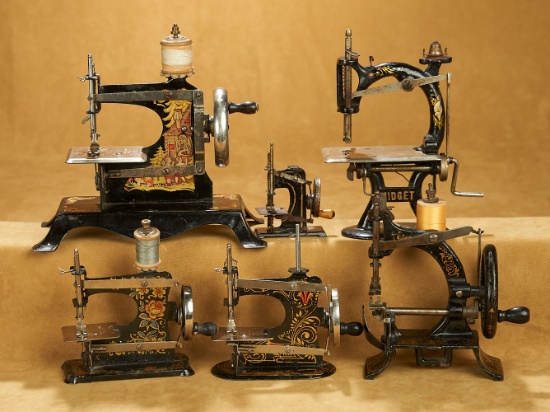 Collection of Six Toy Tin Sewing Machines 600/800