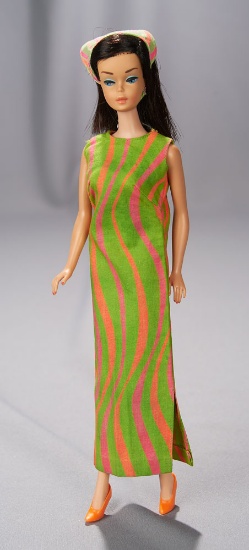 Midnight Black-Haired Color Magic Barbie in "Stripes Away" Dress, 1967 400/500